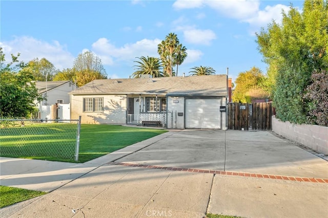 single story home with a front lawn and a garage