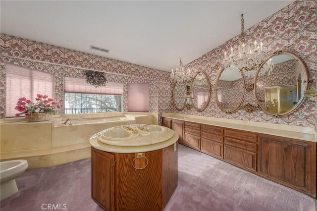 bathroom with vanity, a bathtub, and a bidet