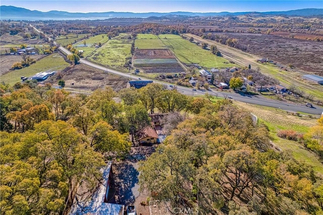 drone / aerial view featuring a rural view and a mountain view