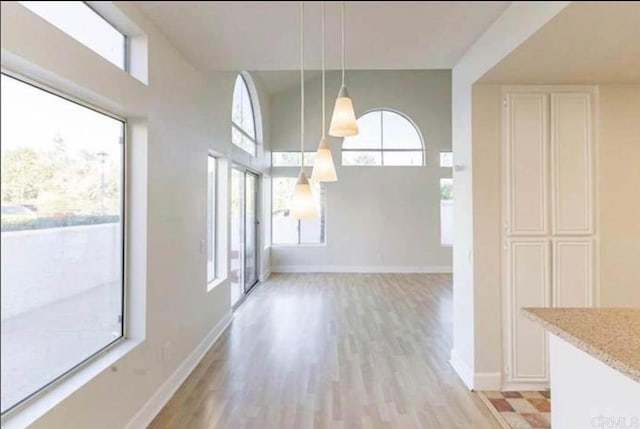 unfurnished dining area featuring light wood-type flooring