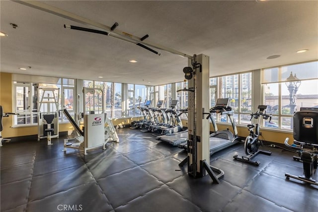 gym with recessed lighting
