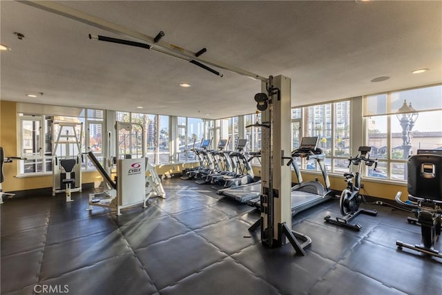 700 W Harbor Dr Unit 104, San Diego, CA 92101 - exercise room with a textured ceiling and recessed lighting