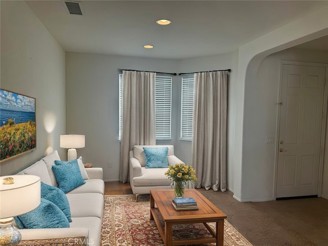 living room with carpet floors