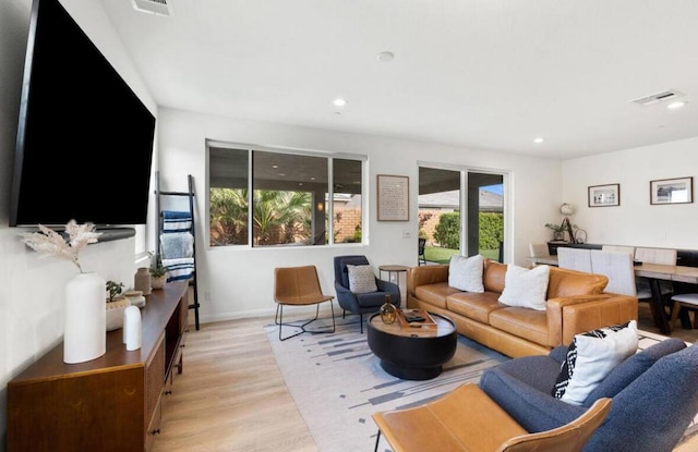 living room featuring light hardwood / wood-style flooring