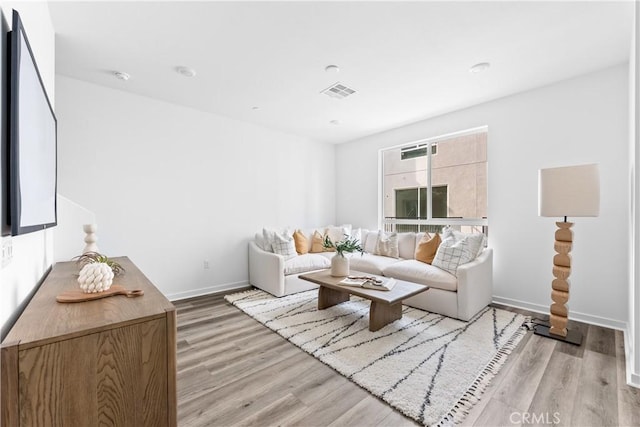 living room with light wood-type flooring