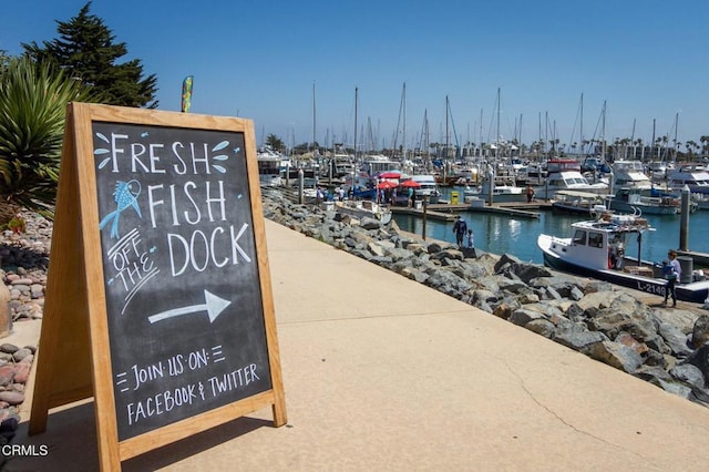 view of dock with a water view