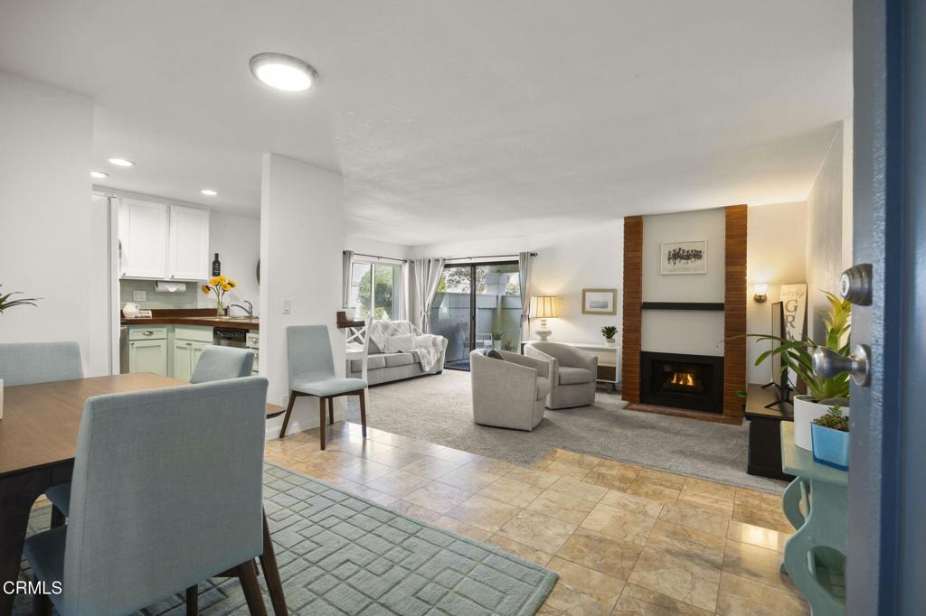 3101 Harbor Blvd, Oxnard, CA 93035 - living area with recessed lighting and a brick fireplace