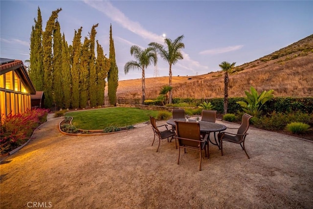 view of patio featuring a mountain view