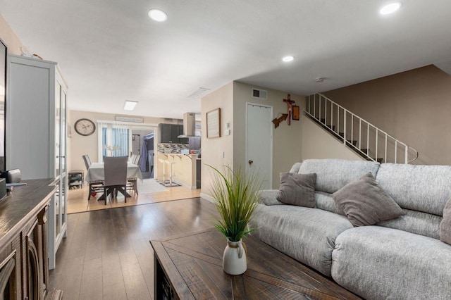 living room with hardwood / wood-style floors