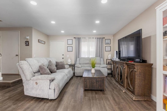 living room featuring dark hardwood / wood-style flooring