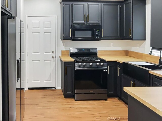 kitchen featuring sink, light wood-type flooring, and appliances with stainless steel finishes