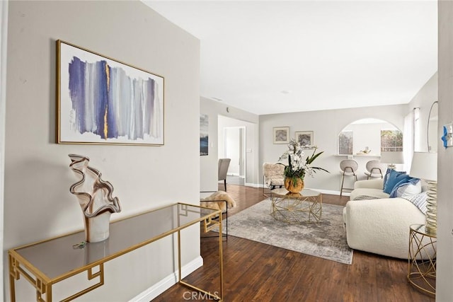 living room with dark wood-type flooring