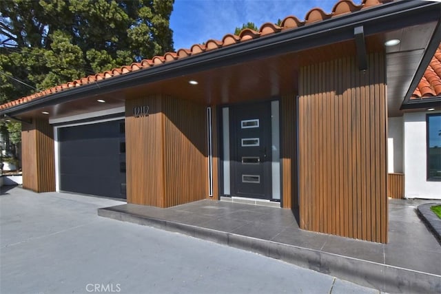 entrance to property with a garage