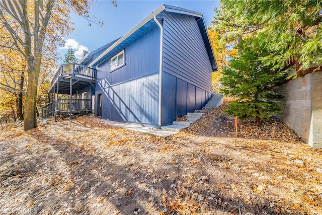 1181 Voltaire Dr, Lake Arrowhead, CA 92352 - back of house featuring stairway and a deck