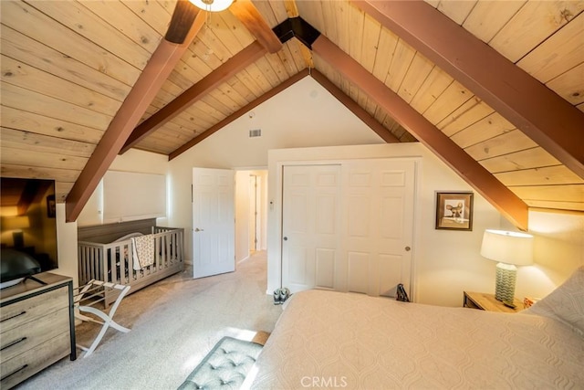 1181 Voltaire Dr, Lake Arrowhead, CA 92352 - carpeted bedroom with wood ceiling