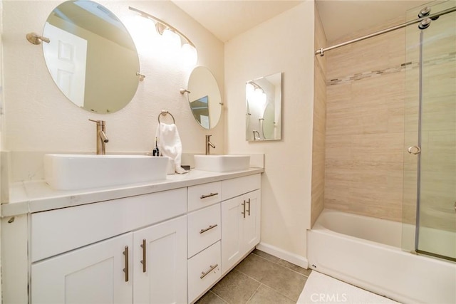 1181 Voltaire Dr, Lake Arrowhead, CA 92352 - full bath featuring tile patterned floors, double vanity, and  shower combination
