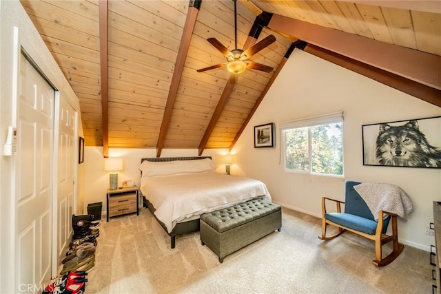 1181 Voltaire Dr, Lake Arrowhead, CA 92352 - bedroom featuring wood ceiling, carpet floors, and ceiling fan