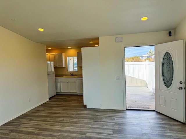 entryway featuring dark hardwood / wood-style flooring, sink, and a wealth of natural light