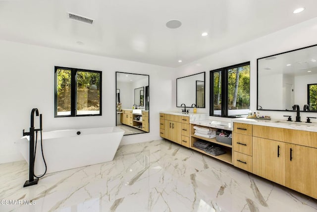 bathroom featuring a bathing tub, plenty of natural light, and vanity