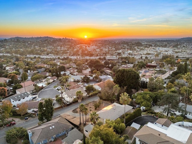 view of aerial view at dusk