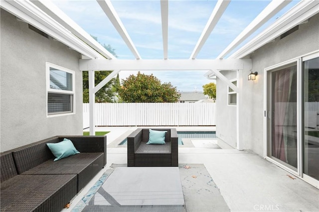 view of patio featuring a fenced in pool and outdoor lounge area