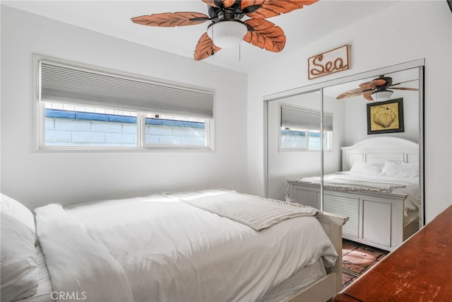 bedroom featuring a closet and ceiling fan