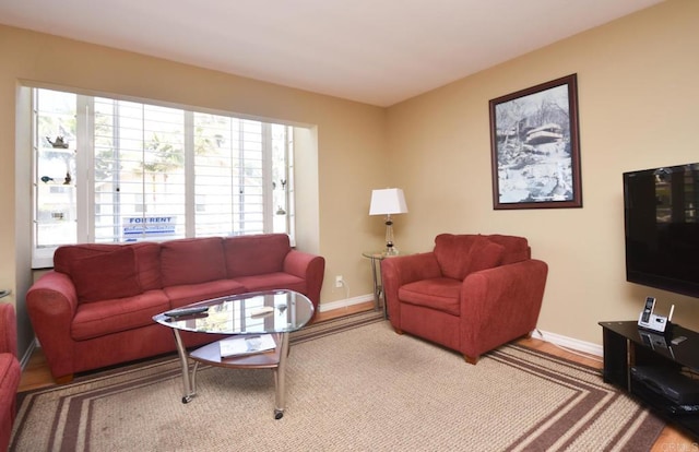 living room with hardwood / wood-style flooring