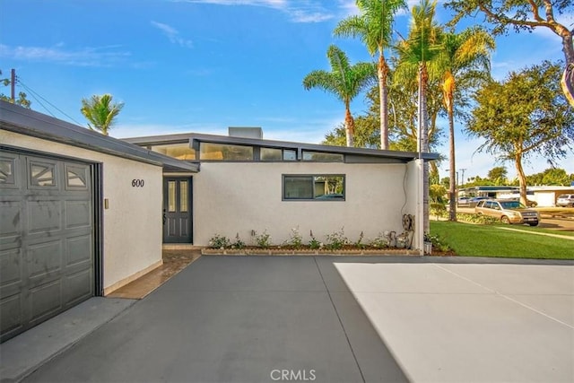 exterior space with a garage