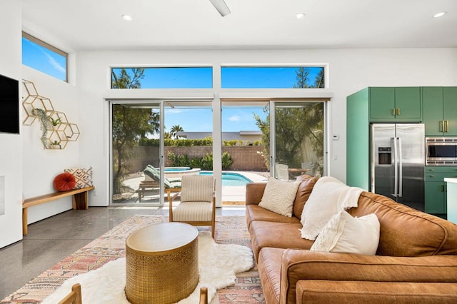 living room with concrete floors