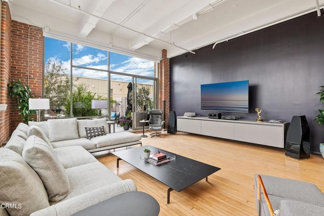 living room featuring hardwood / wood-style floors and expansive windows