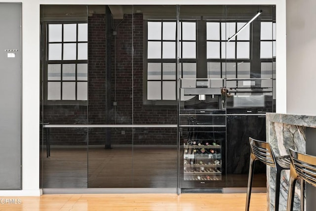 wine cellar with wood-type flooring