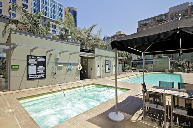 view of swimming pool with a community hot tub