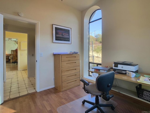 office area with light wood-type flooring