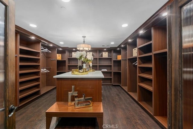 walk in closet featuring dark wood-type flooring