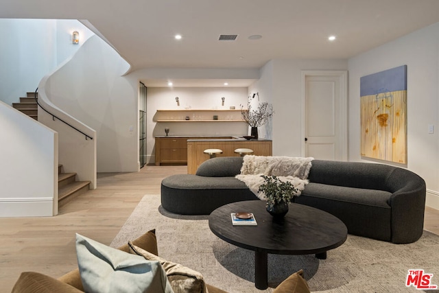 living room featuring light wood-type flooring