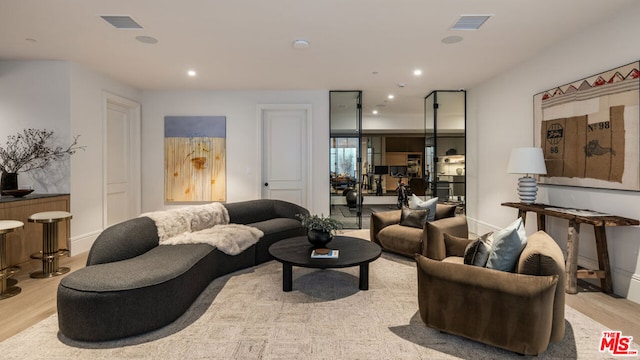 living room with light wood-type flooring