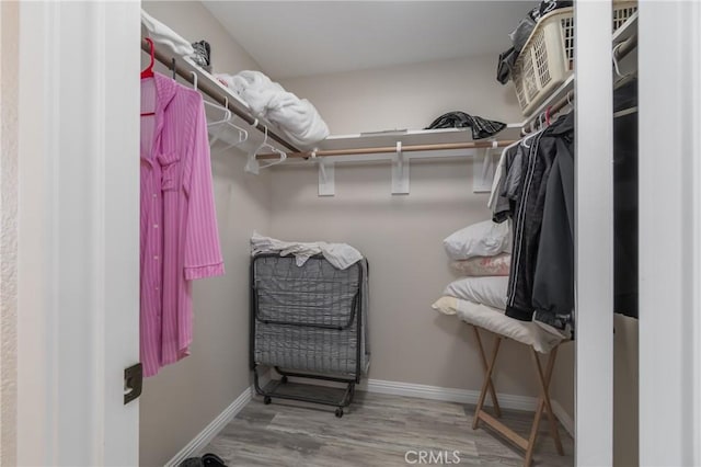 walk in closet with hardwood / wood-style flooring