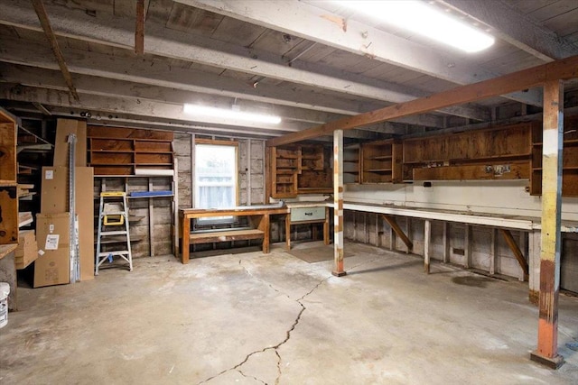 basement with a workshop area