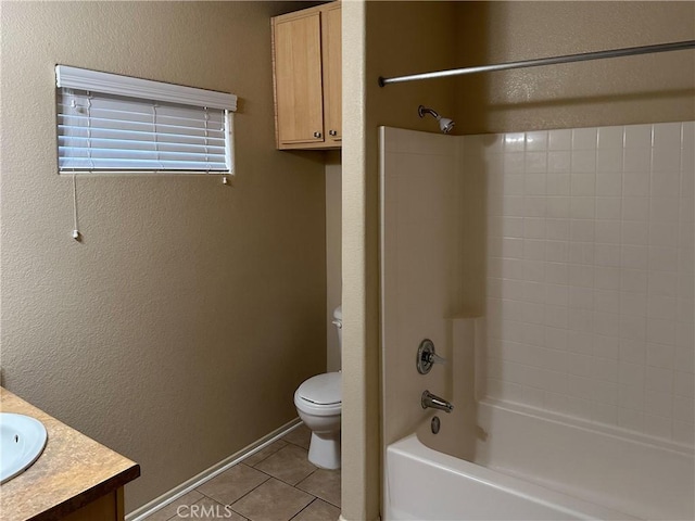 full bathroom featuring tile patterned flooring, vanity, toilet, and shower / bathing tub combination