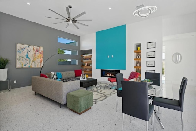 living room with ceiling fan