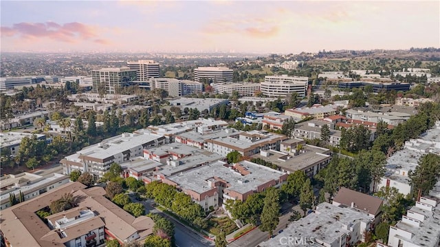 view of aerial view at dusk