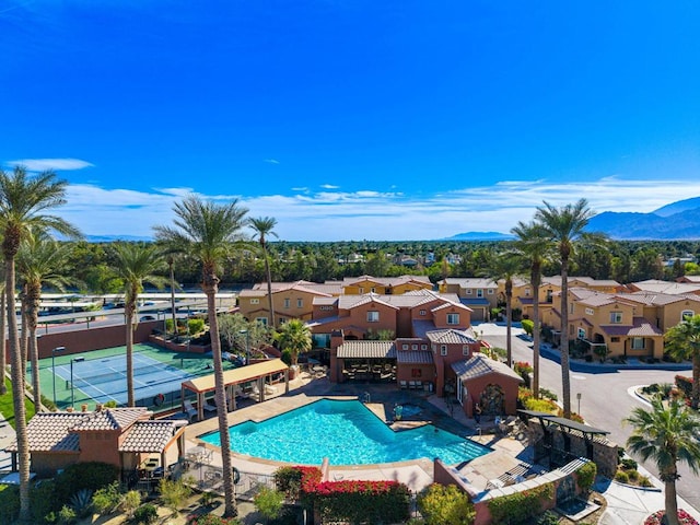 view of pool featuring a mountain view