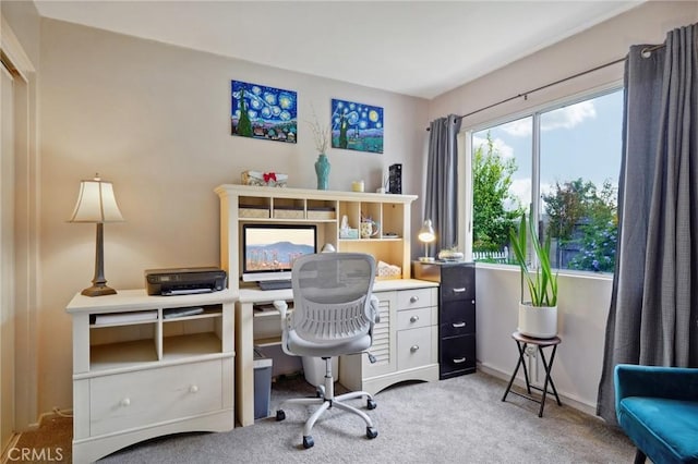 home office featuring light colored carpet