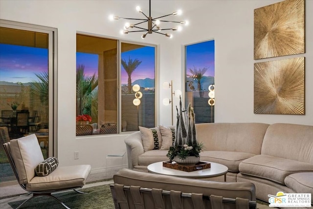 living room with a chandelier