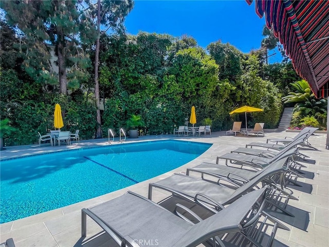 view of pool featuring a patio