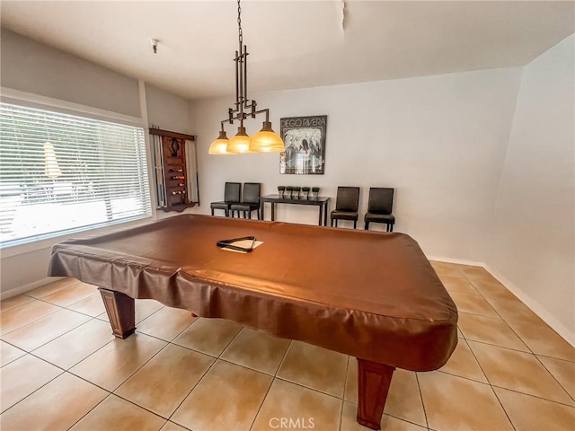 rec room featuring light tile patterned floors and billiards