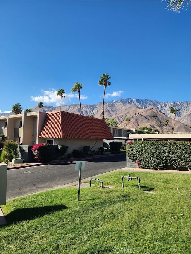 view of yard featuring a mountain view