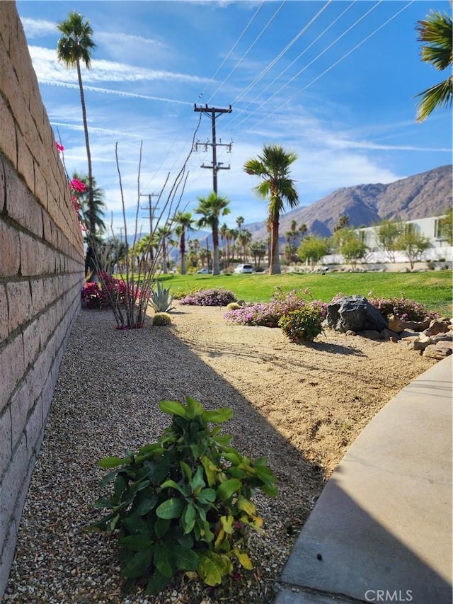 view of yard featuring a mountain view