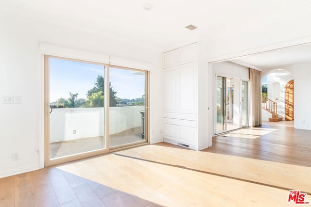 empty room with light hardwood / wood-style flooring and plenty of natural light