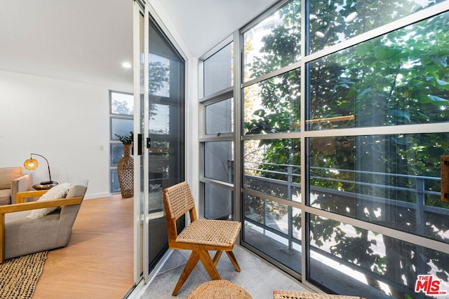 interior space with hardwood / wood-style flooring and expansive windows